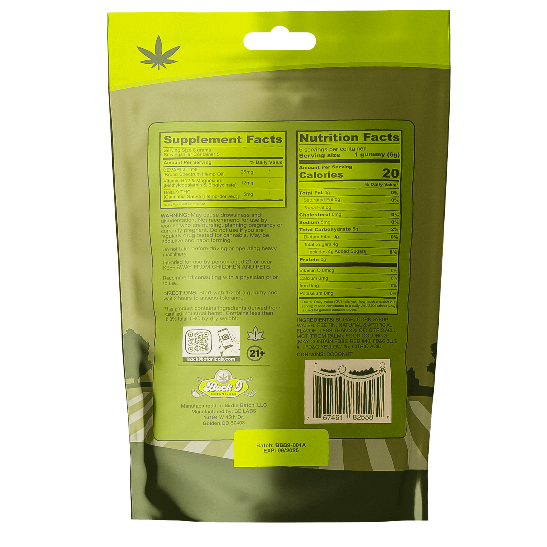 BACK 9 PERFORMANCE CANNA+ GUMMIES (5 gummies/pack) single, 2, 3, 6, or 10-pack