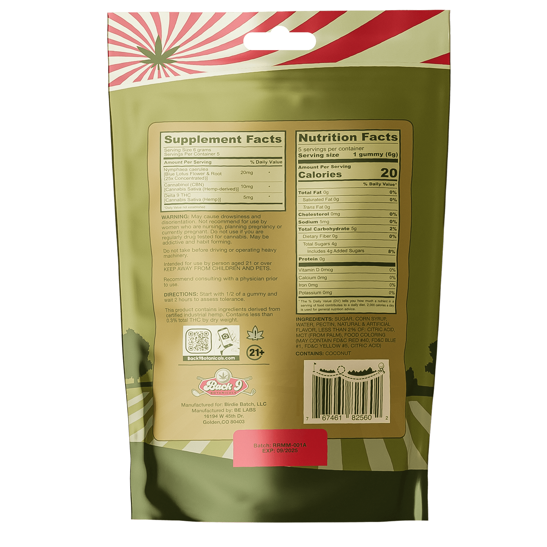 BACK 9 PERFORMANCE CANNA+ GUMMIES (5 gummies/pack) single, 2, 3, 6, or 10-pack