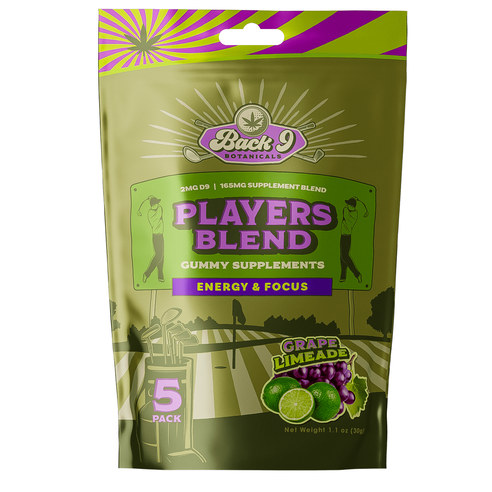 Players Blend - Energy & Focus Hemp Golf Gummies (5 gummies/pack) single, 2, 3, 6, or 10-pack