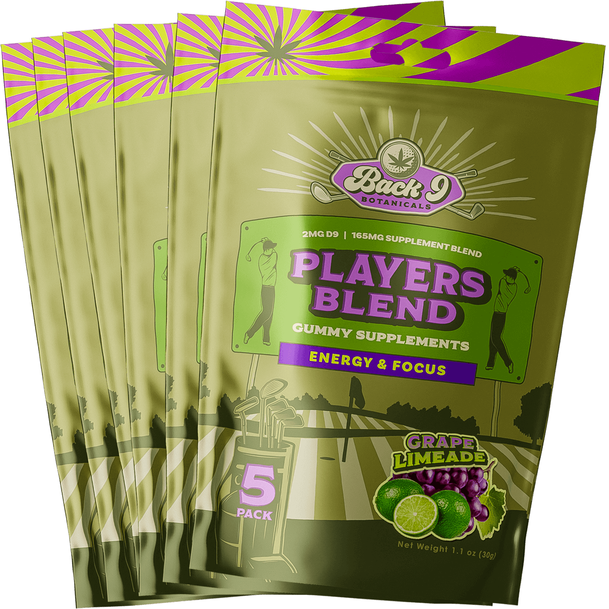 Players Blend - Energy & Focus Hemp Golf Gummies (5 gummies/pack) single, 2, 3, 6, or 10-pack