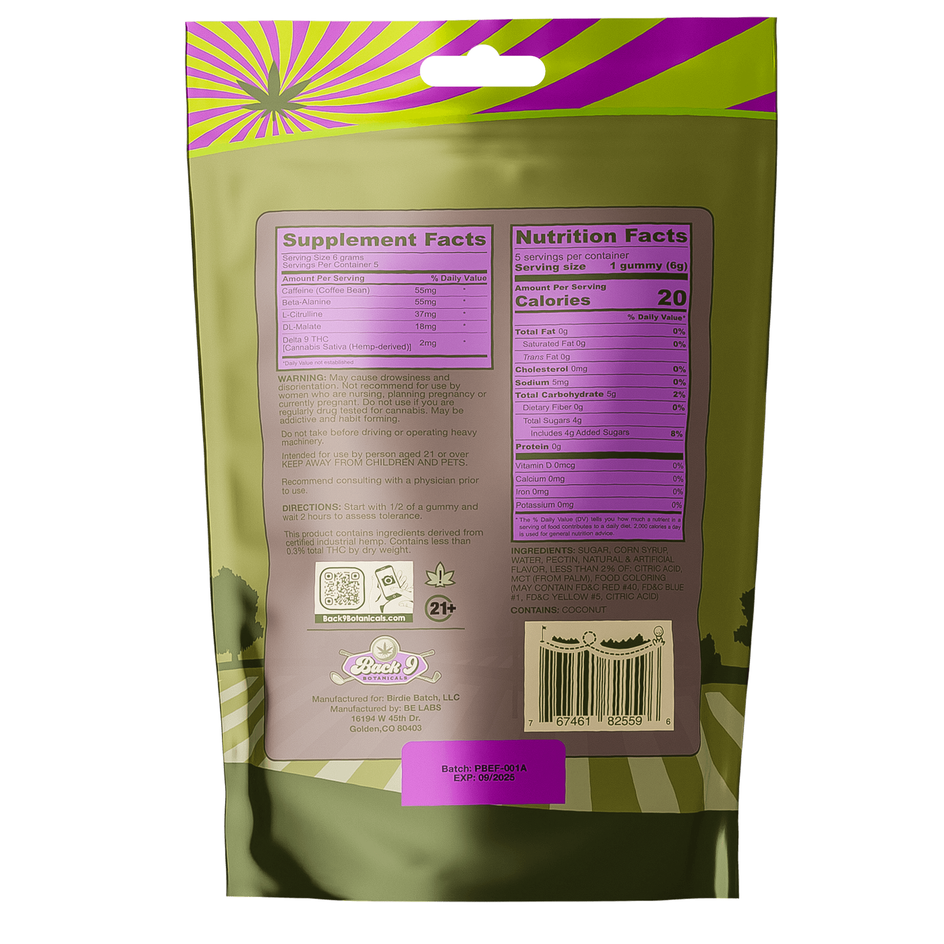 BACK 9 PERFORMANCE CANNA+ GUMMIES (5 gummies/pack) single, 2, 3, 6, or 10-pack