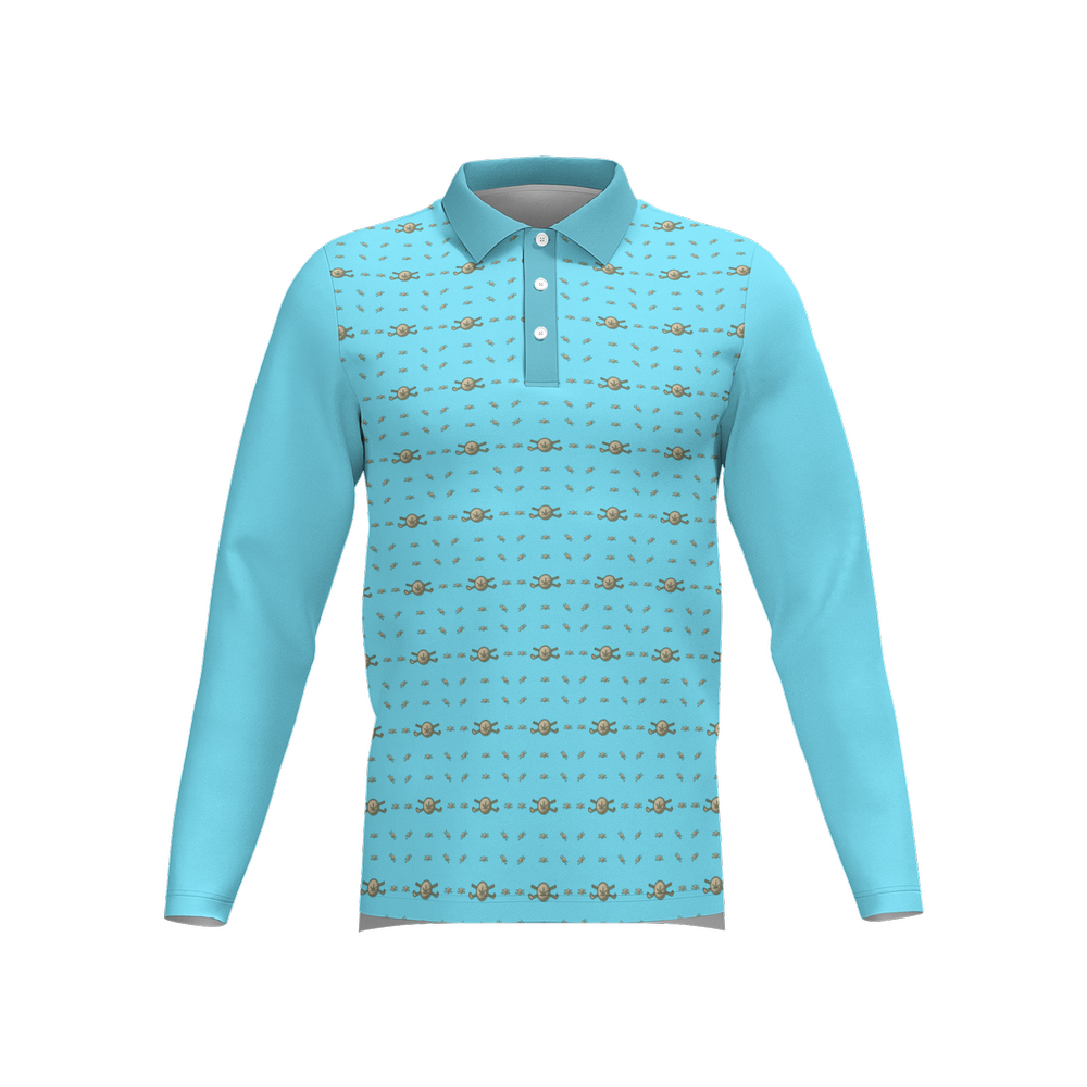 Back 9 - B9 CannaGolf Men's Classic Fit Long-Sleeve Polo Shirt-Light Blue