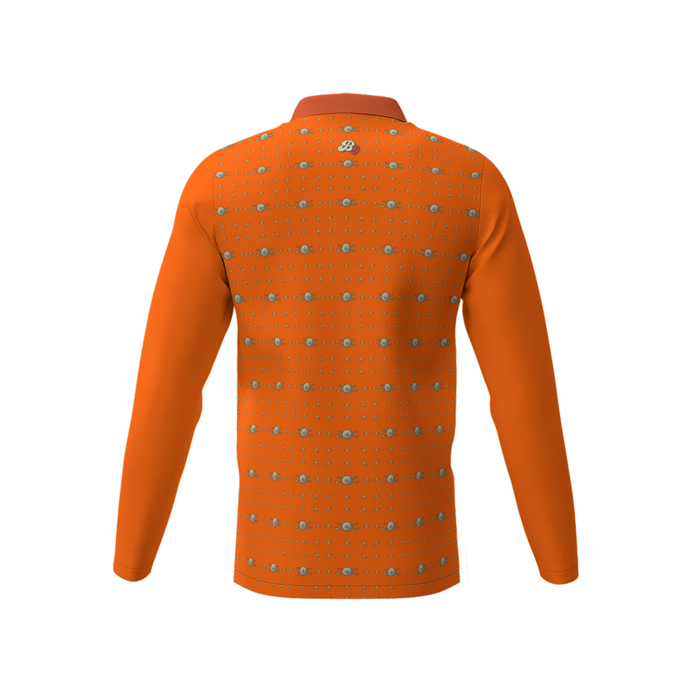 Back 9 - B9 CannaGolf Men's Classic Fit Long-Sleeve Polo Shirt-Orange