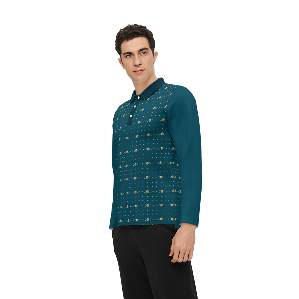 Back 9 - B9 CannaGolf Men's Classic Fit Long-Sleeve Polo Shirt-Dark Green