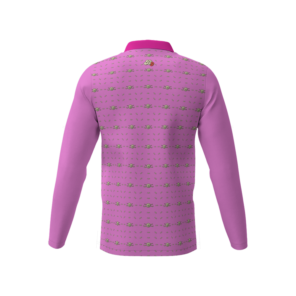 Back 9 - B9 CannaGolf Men's Classic Fit Long-Sleeve Polo Shirt-Light Pink