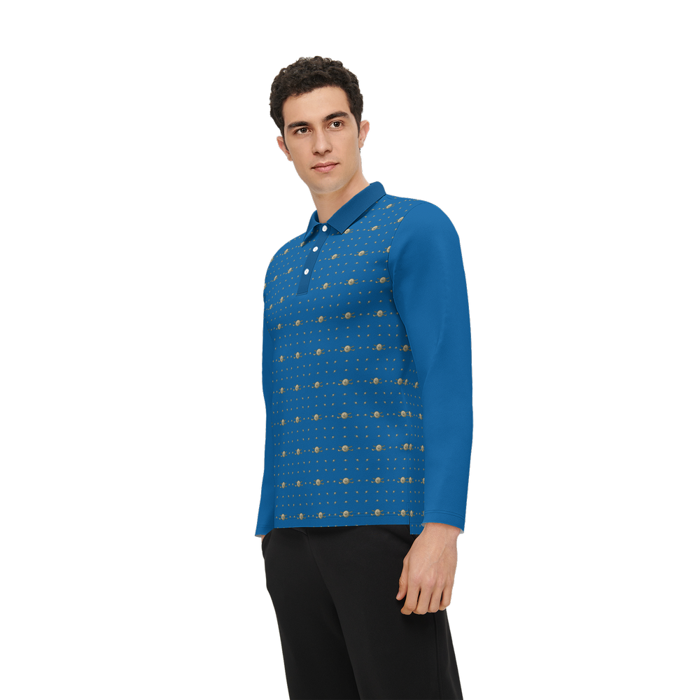 Back 9 - B9 CannaGolf Men's Classic Fit Long-Sleeve Polo Shirt-Dark Blue