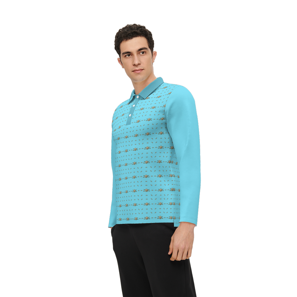 Back 9 - B9 CannaGolf Men's Classic Fit Long-Sleeve Polo Shirt-Light Blue