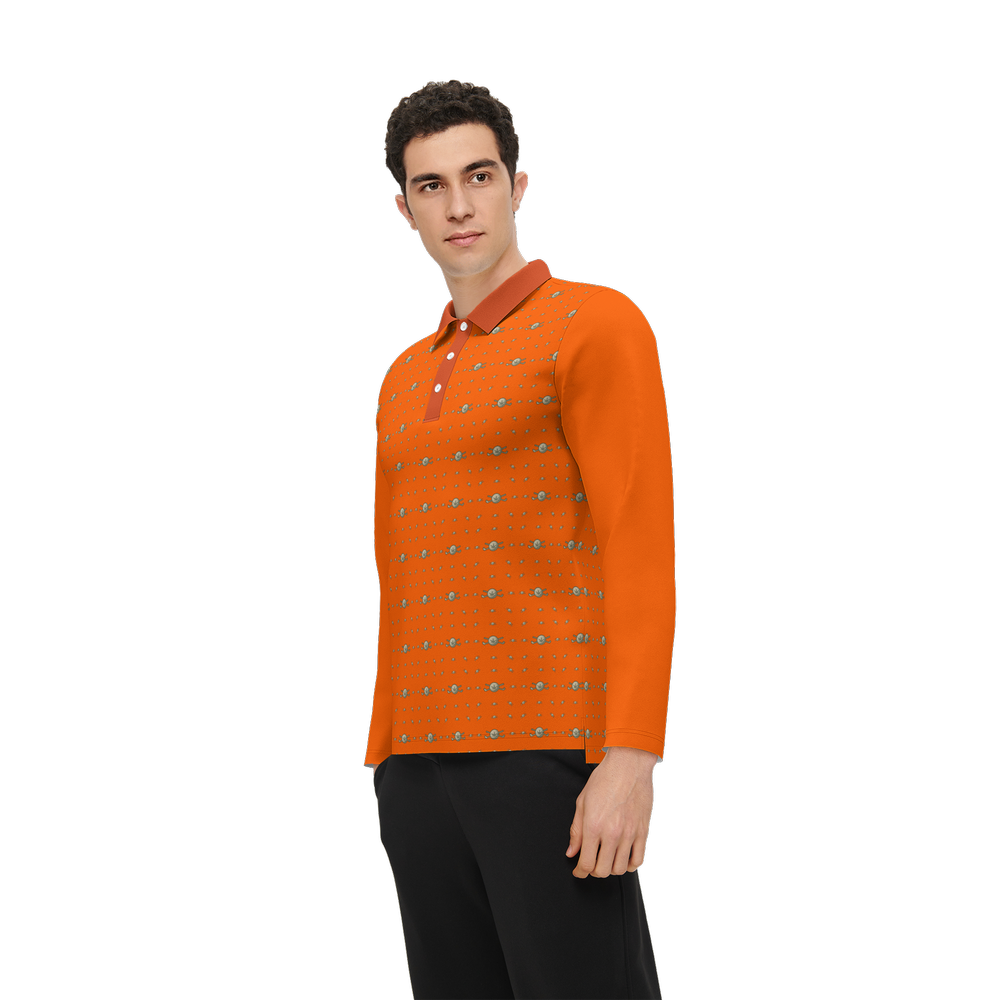 Back 9 - B9 CannaGolf Men's Classic Fit Long-Sleeve Polo Shirt-Orange