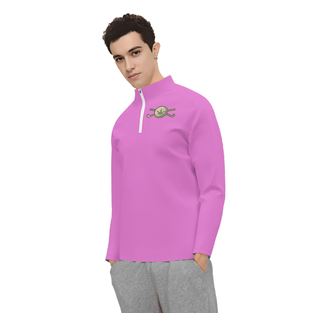 Men's Long Sleeve Quarter Zip-Light Pink