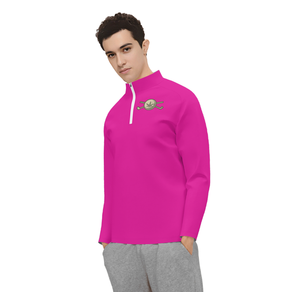 Men's Long Sleeve Quarter Zip-Dark Pink