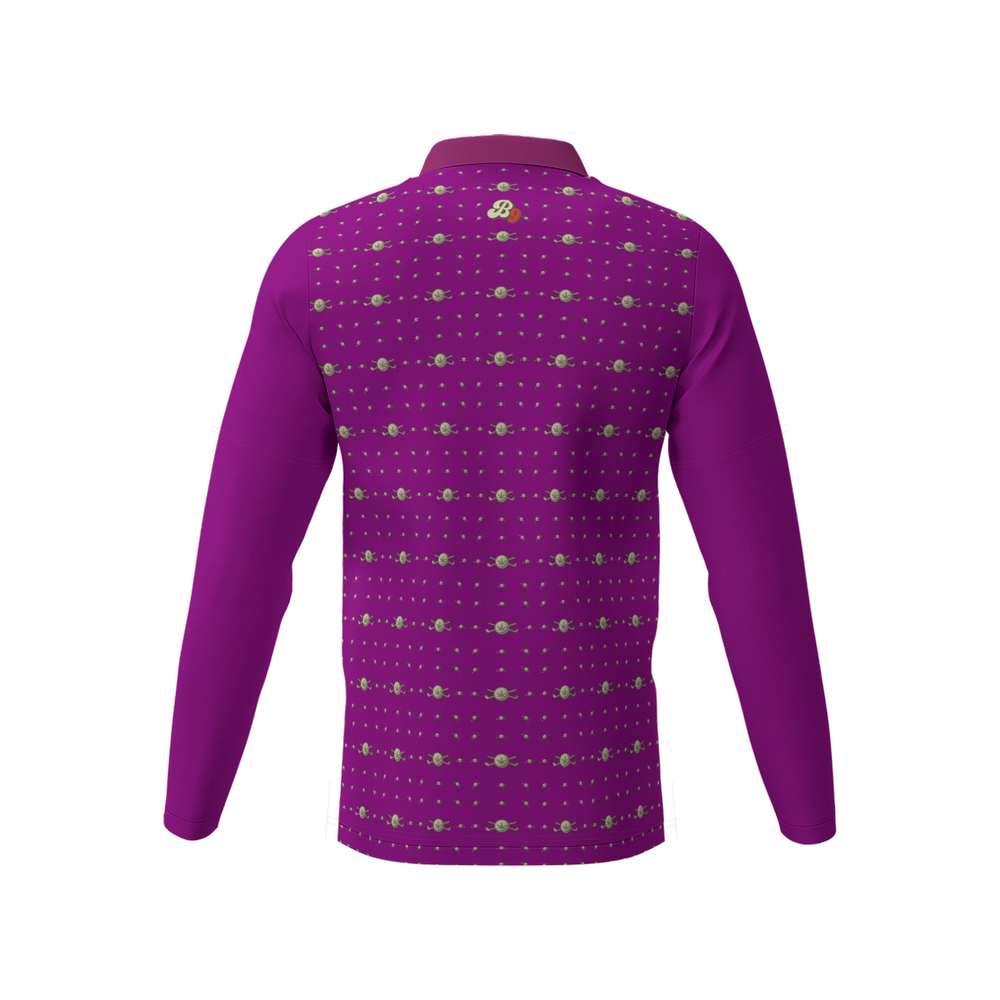 Back 9 - B9 CannaGolf Men's Classic Fit Long-Sleeve Polo Shirt-Purple