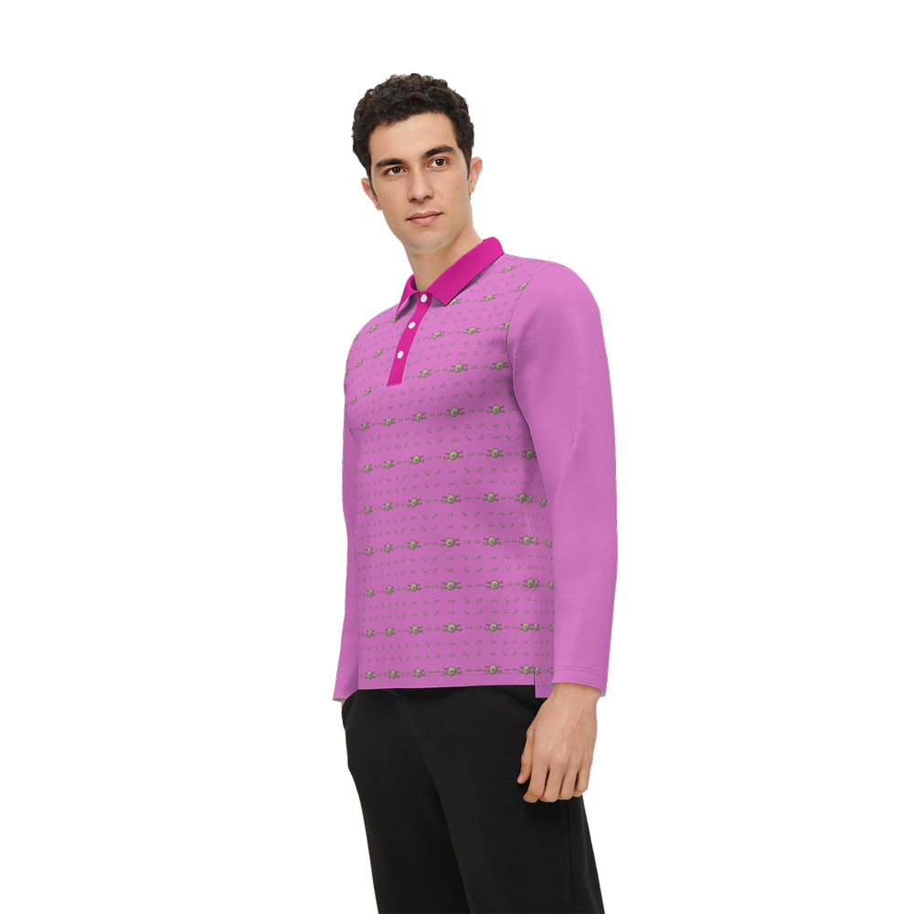 Back 9 - B9 CannaGolf Men's Classic Fit Long-Sleeve Polo Shirt-Light Pink