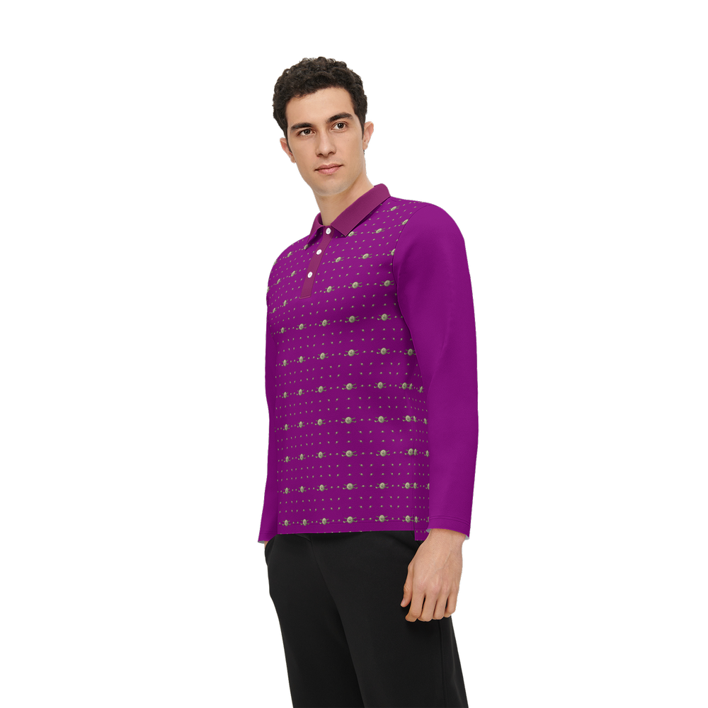 Back 9 - B9 CannaGolf Men's Classic Fit Long-Sleeve Polo Shirt-Purple