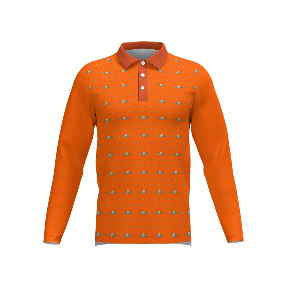 Back 9 - B9 CannaGolf Men's Classic Fit Long-Sleeve Polo Shirt-Orange