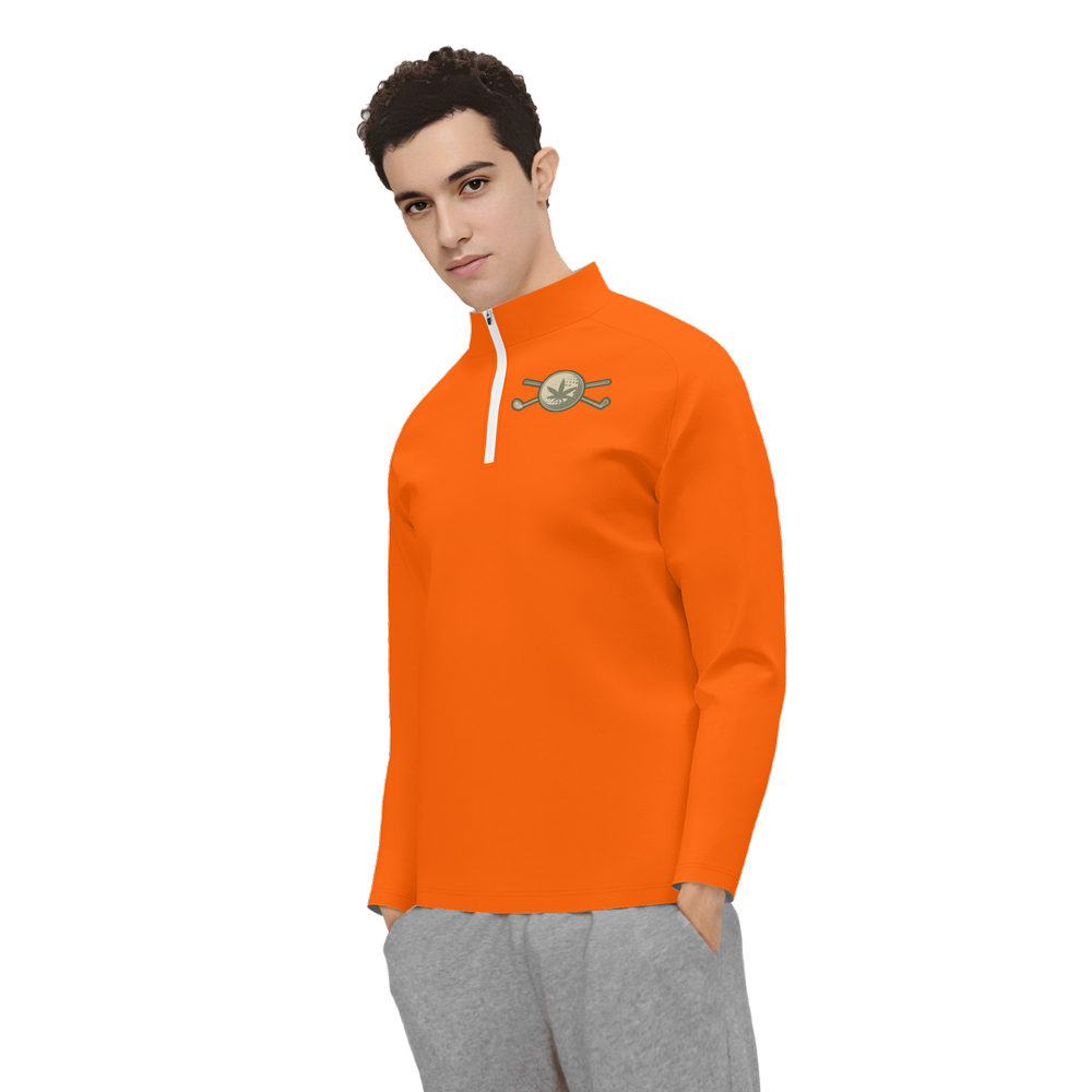 Men's Long Sleeve Quarter Zip-Orange