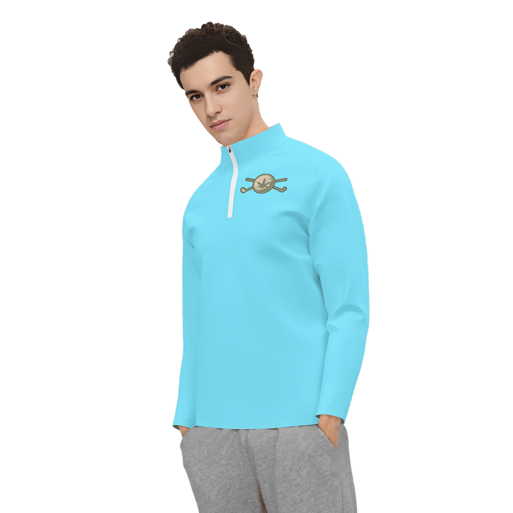 Men's Long Sleeve Quarter Zip-Light Blue