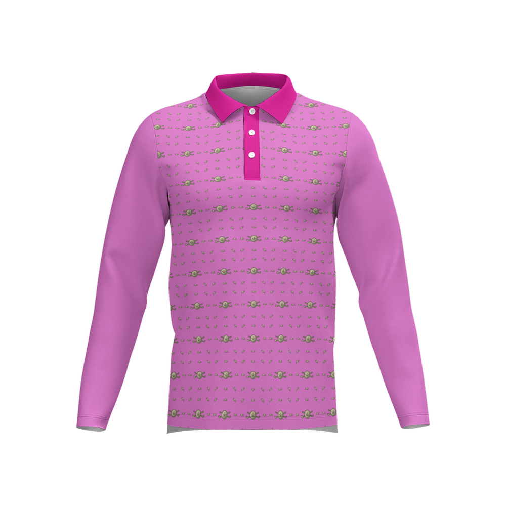 Back 9 - B9 CannaGolf Men's Classic Fit Long-Sleeve Polo Shirt-Light Pink