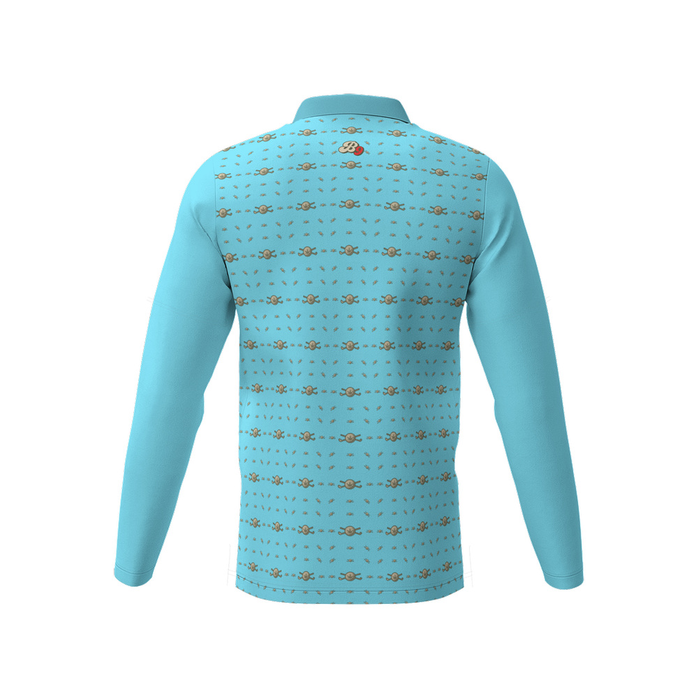 Back 9 - B9 CannaGolf Men's Classic Fit Long-Sleeve Polo Shirt-Light Blue